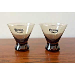 SET OF 2 KAHLUA ESPECIAL SMOKE BROWN GLASSES FOOTED GLASSES MINT